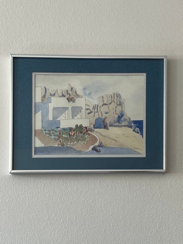 Framed Watercolor Landscape Painting