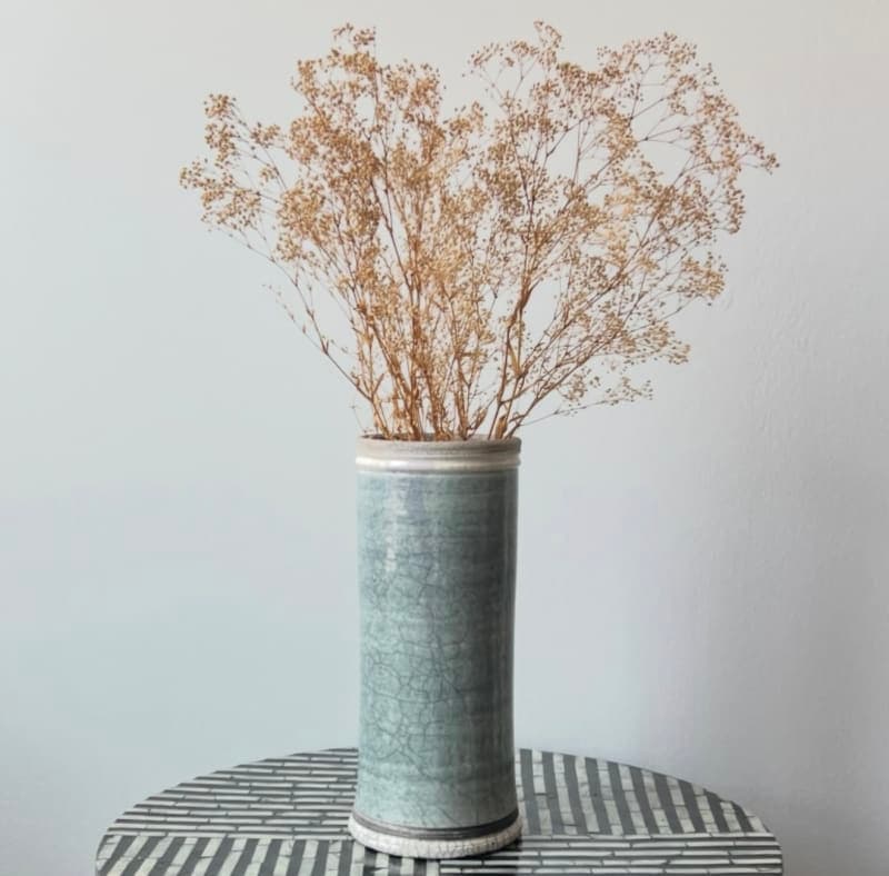 Handmade Raku Crackled Cylinder Vase